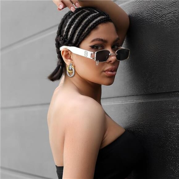 Two-Tone Geometric Link Earrings | Chunky Minimalist Gold & Silver Dangles - Picture 3 of 5